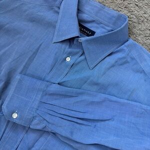 Canali Men XL  Dress Cotton Italy Button Up Down Blue Shirt 17.5/44